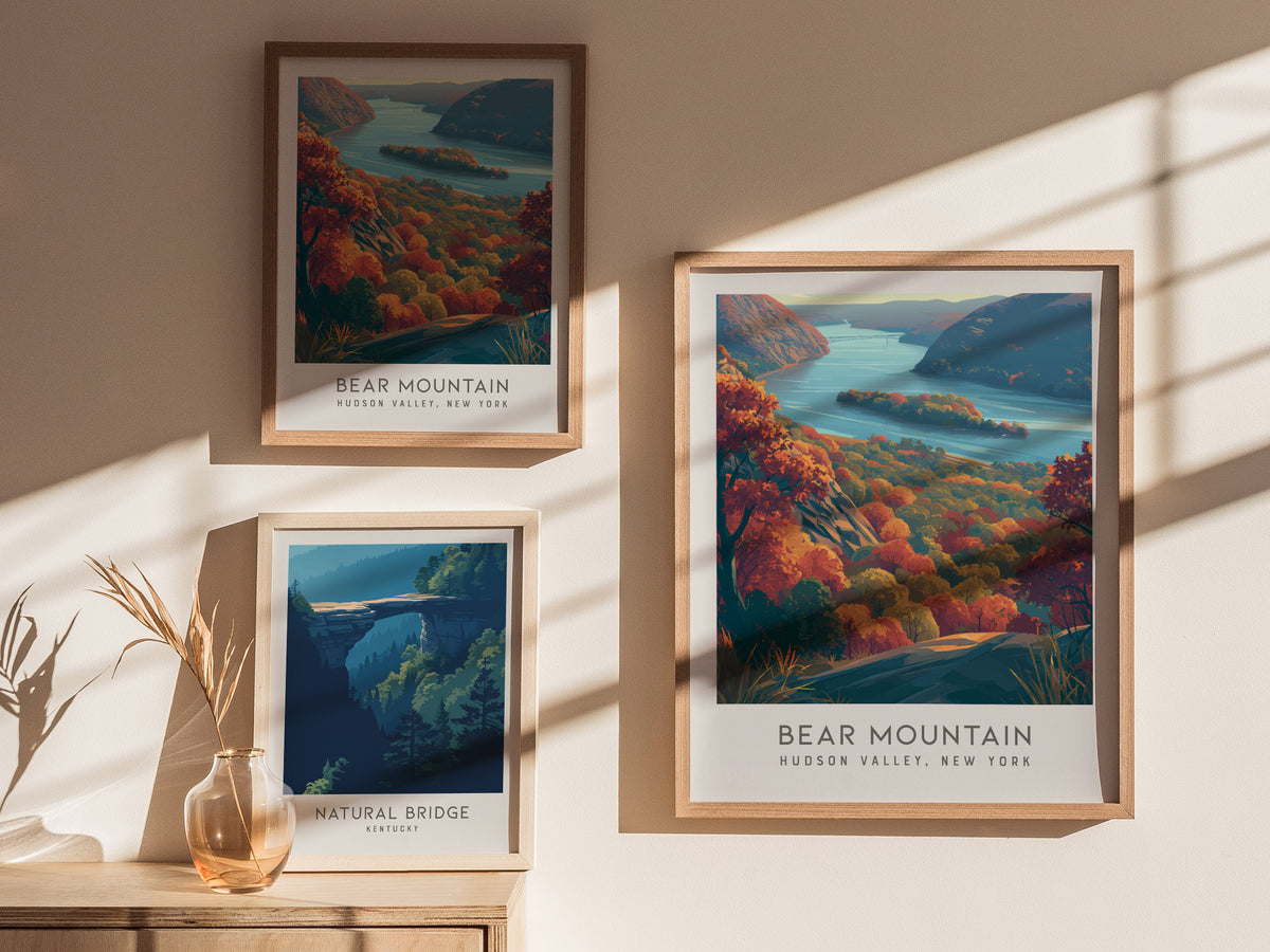 Bear Mountain Matte Border Poster | Hudson Valley, New York Destination Print — styled in a modern interior