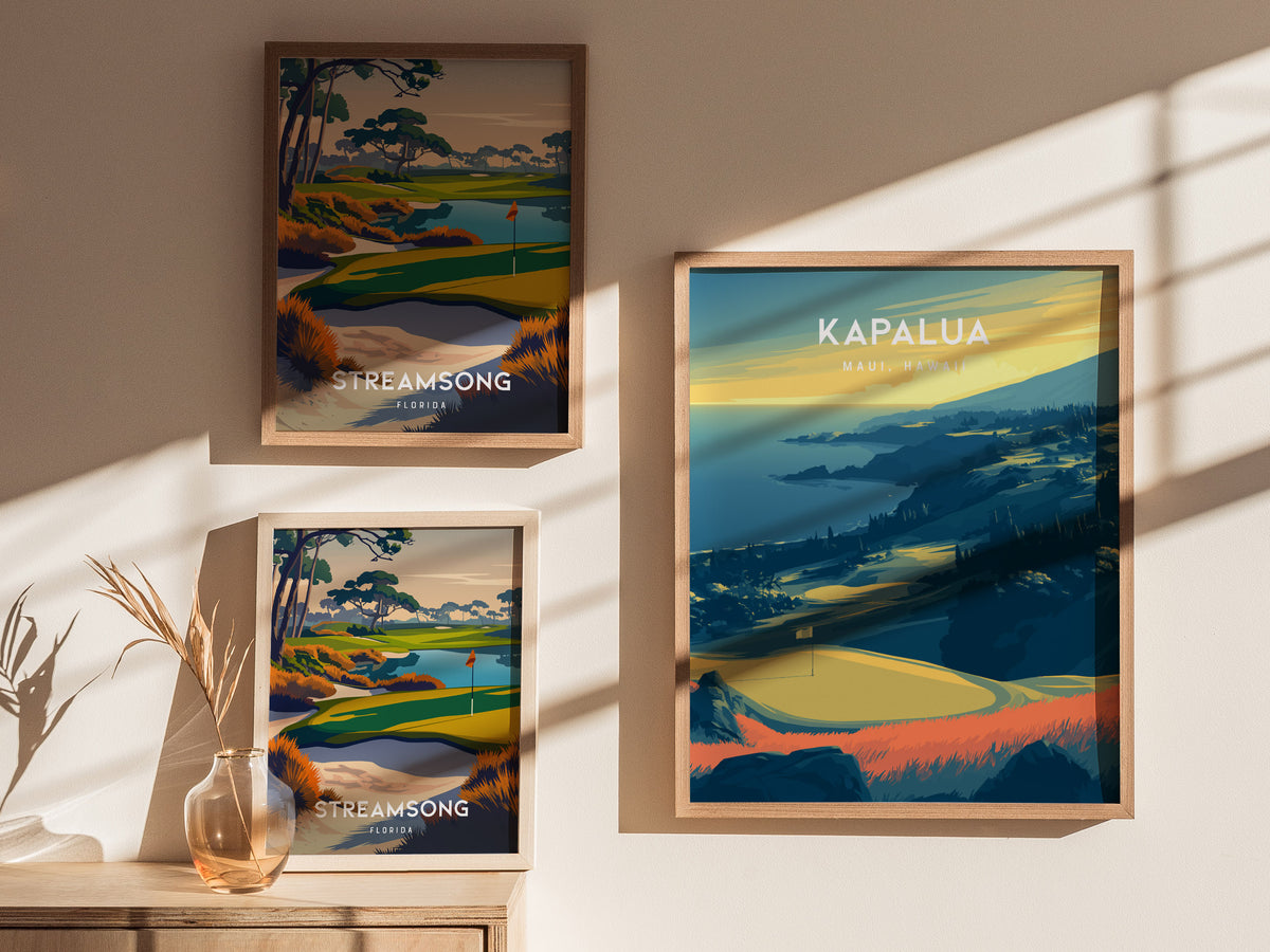 Kapalua Plantation Course, Maui, Hawaii Poster | Tropical Links Golfer Gift Wall Art — styled in a modern interior