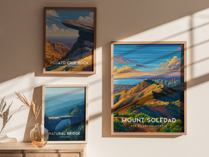 Mount Soledad, California Poster | Cross & Coastline Panoramic View Wall Art — styled in a modern interior