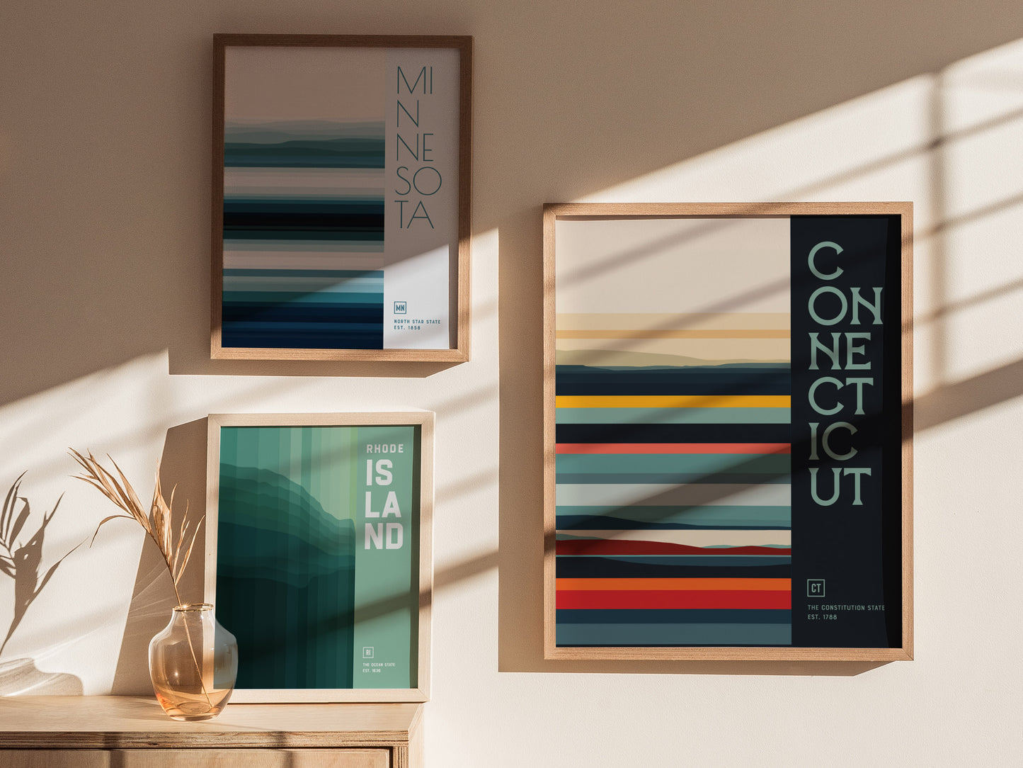 Connecticut Minimalist Design Poster | Abstract US State Wall Art | Framed or Unframed