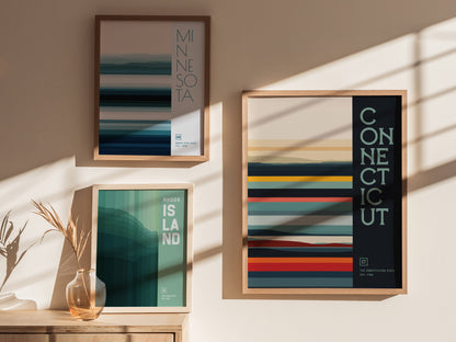 Connecticut Minimalist Design Poster | Abstract US State Wall Art | Framed or Unframed