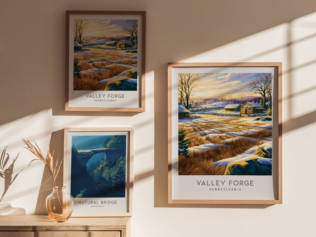 Valley Forge Matte Border Poster | Pennsylvania Destination Print Travel Gift — styled in a modern interior