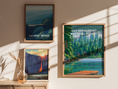 San Bernardino National Forest, California Poster | Mountain Pines & Alpine Wilderness Wall Art — styled in a modern interior