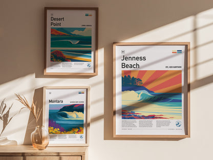 Jenness Beach, Rye, New Hampshire Poster | Surf Wall Art & Coastal Waves Print — styled in a modern interior