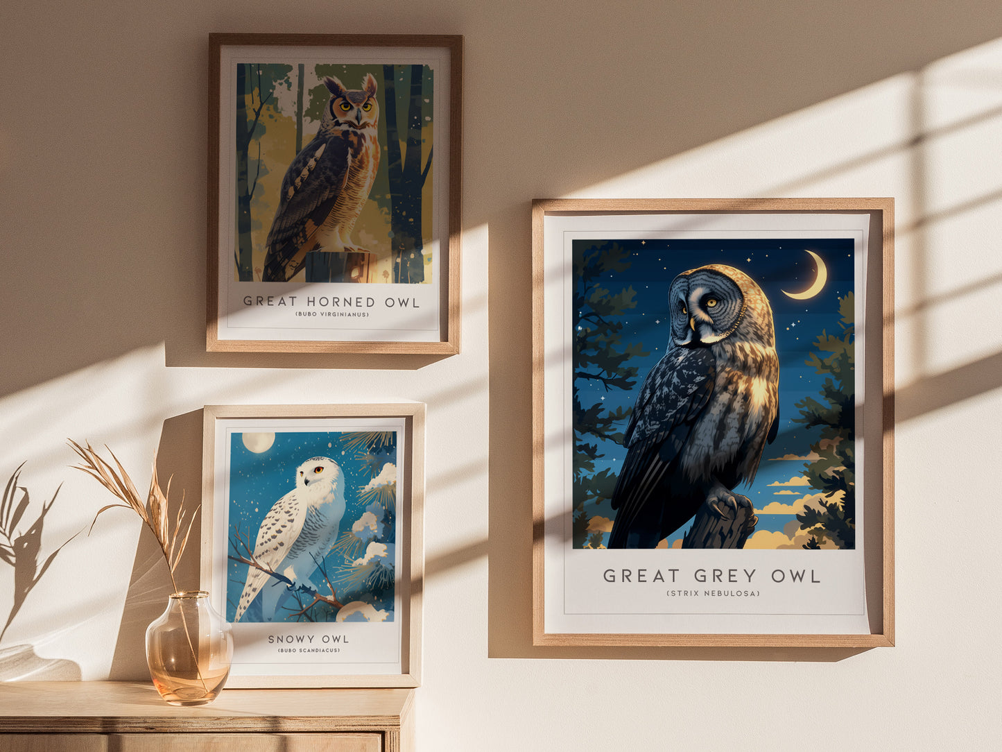 Great Grey Owl Framed Poster | Hoot Bird Lover Nature Modern Wall Art | Bird Of Prey Audubon Print Farm House Wiccan Magical Decor