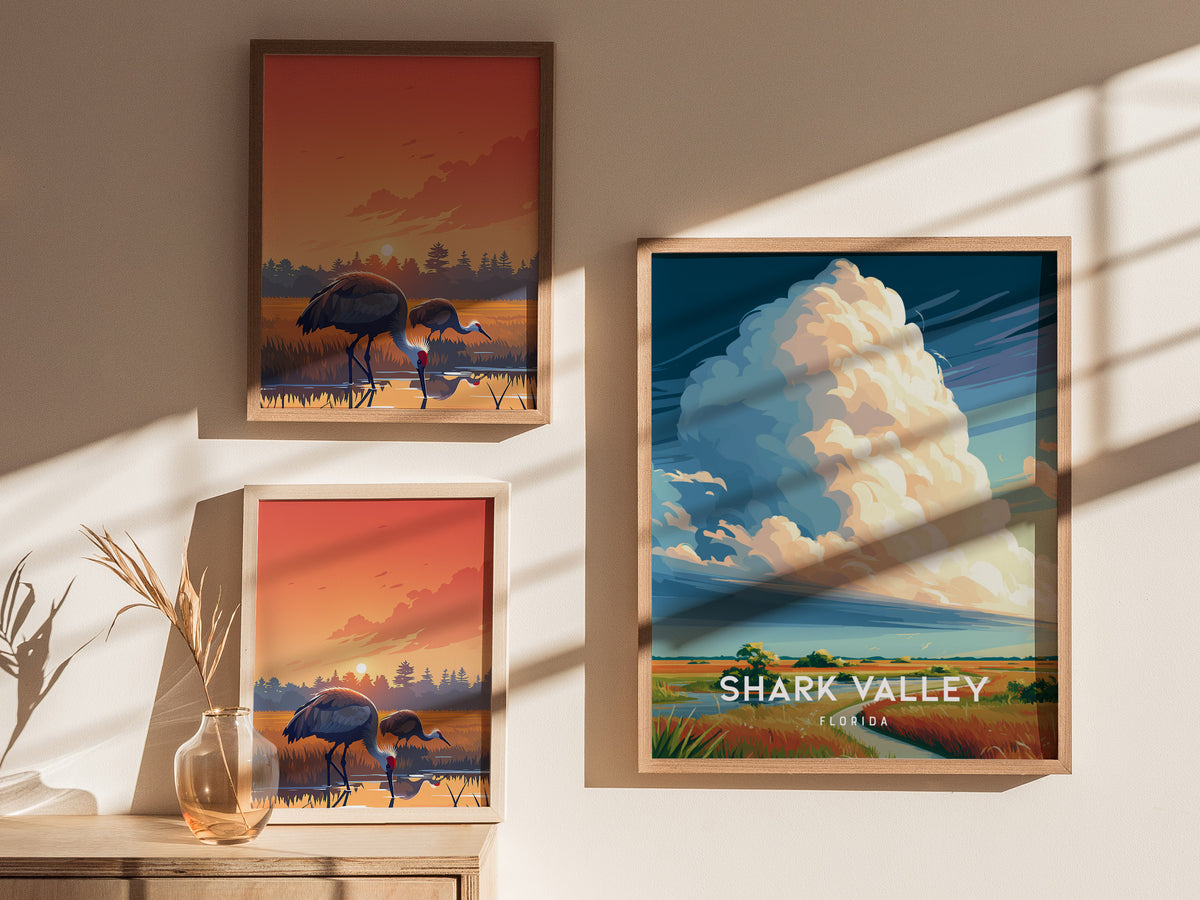 Shark Valley, Florida Poster | Everglades Alligator & Wetlands Wall Art — styled in a modern interior