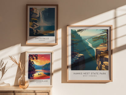 Hawks Nest State Park Matte Border Poster | West Virginia Destination Print Travel Wall Art — styled in a modern interior
