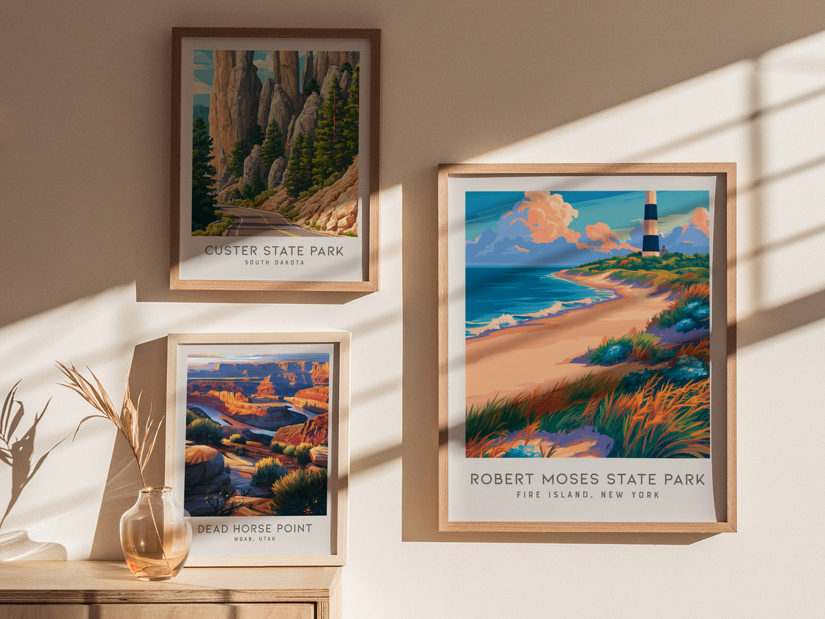 Robert Moses State Park Matte Border Poster | Fire Island, New York Beach House Decor — styled in a modern interior
