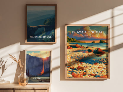 Playa Conchal, Costa Rica Poster | Tropical Beach Print Coastal Wall Art — styled in a modern interior