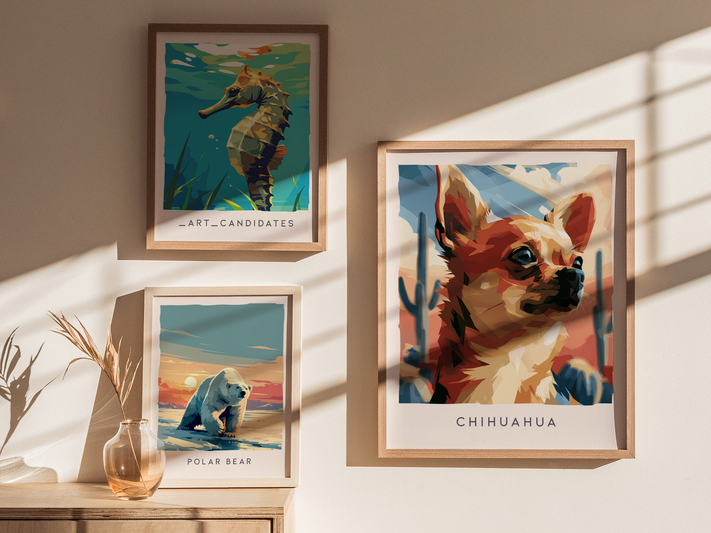 Chihuahua Poster | Bold Desert Dog Portrait Wall Art — styled in a modern interior