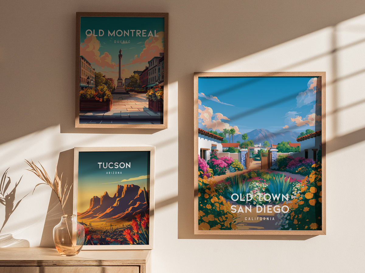 Old Town San Diego, California Poster | Historic Adobe & Fiesta Charm Wall Art — styled in a modern interior