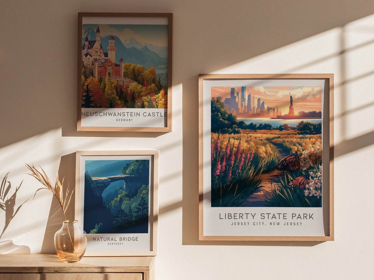 Liberty State Park Matte Border Poster | Jersey City, New Jersey Destination Print — styled in a modern interior
