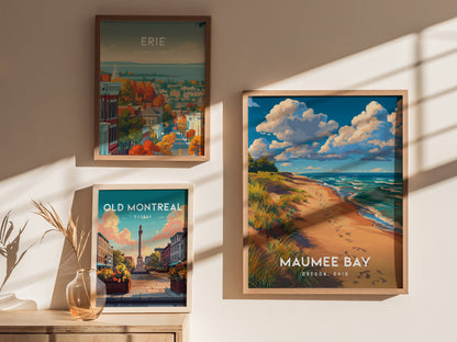 Maumee Bay, Oregon, Ohio Poster | Lakeside Marshland Sunset Wall Art — styled in a modern interior