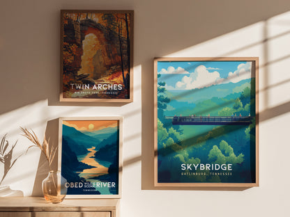 Gatlinburg SkyBridge Poster | Great Smoky Mountains Hiker Wall Art | Framed or Unframed