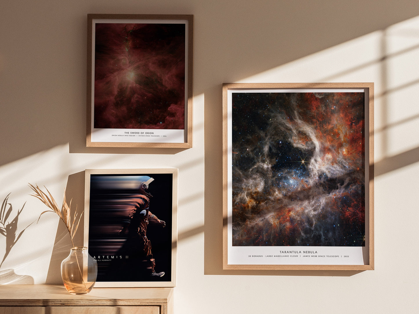 Gallery wall featuring the Tarantula Nebula poster paired with other James Webb and NASA prints