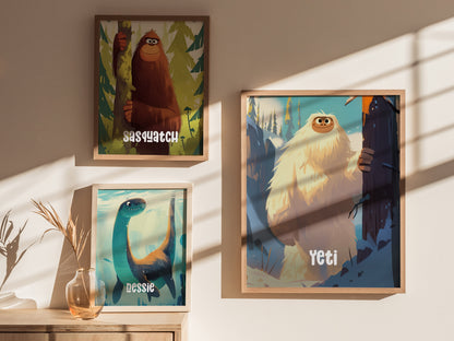 Yeti Nursery Poster | Cute Cryptid Snowman Wall Art for Kids Room or Baby Gift | Cozy Winter Art Print | Framed or Unframed