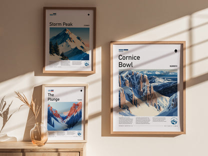 Cornice Bowl, Mammoth Poster | Alpine Print Ski Lodge Decor Wall Art — styled in a modern interior