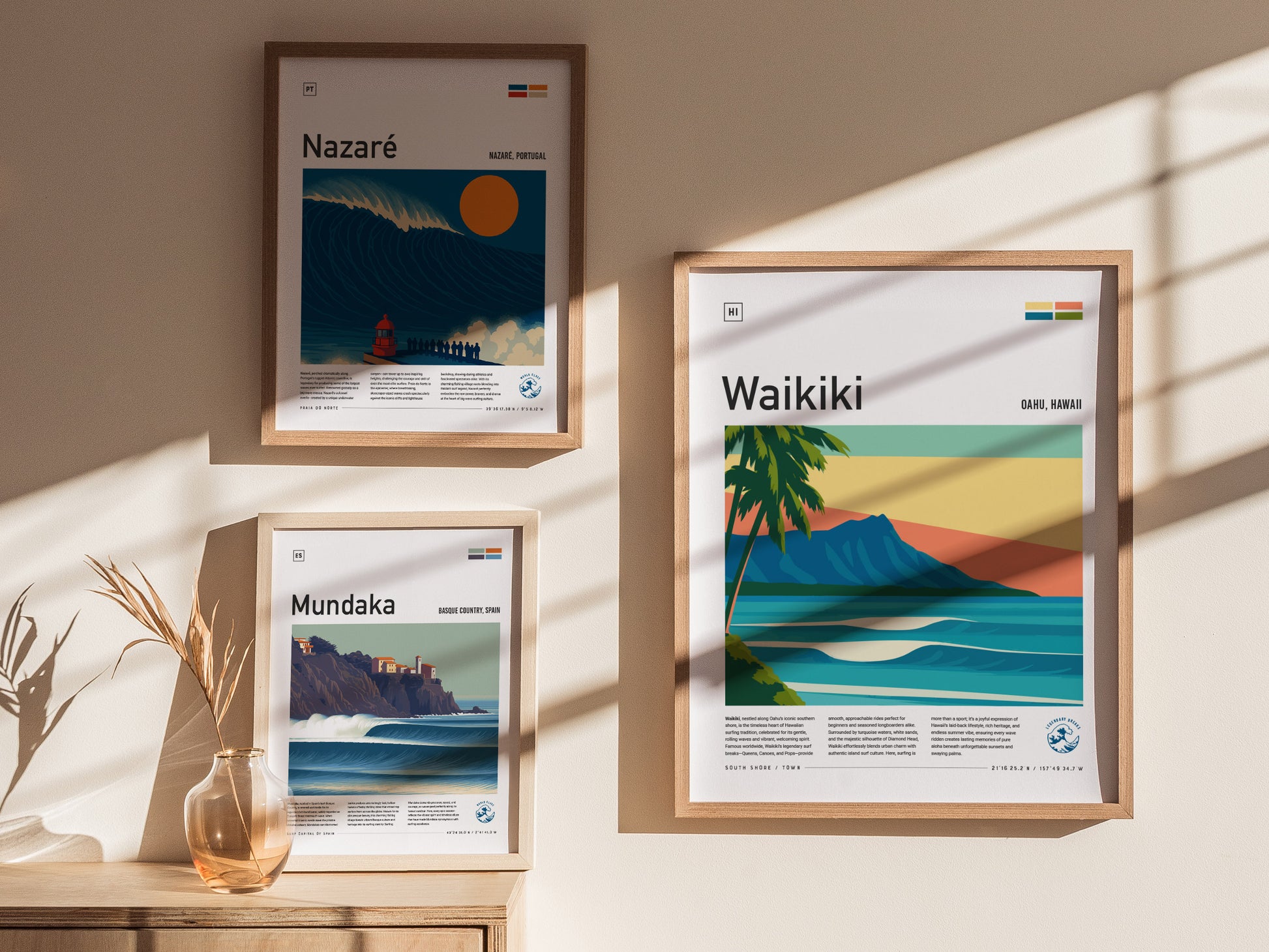 Waikiki Poster | Hawaii Surfer Art | Honolulu Oahu Diamond Head