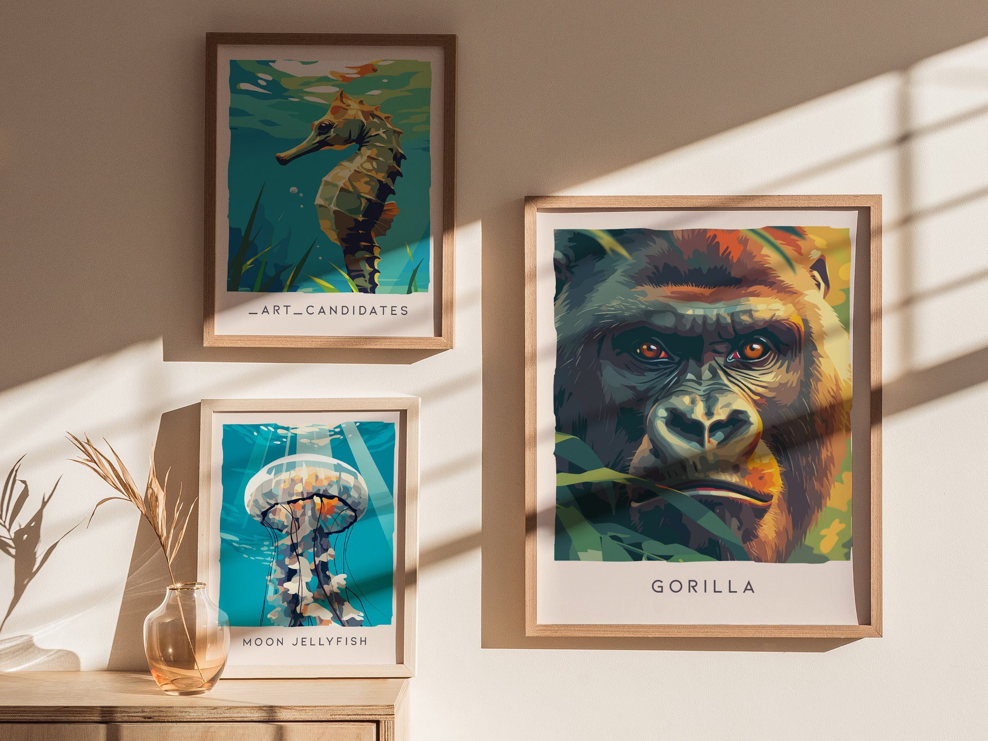 Gorilla, Africa Poster | Majestic Silverback Wildlife Portrait Wall Art — styled in a modern interior