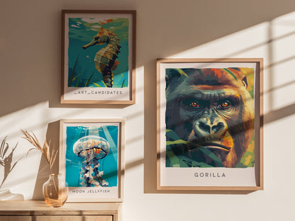 Gorilla, Africa Poster | Majestic Silverback Wildlife Portrait Wall Art — styled in a modern interior