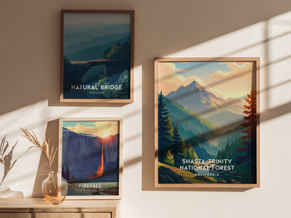 Shasta-Trinity National Forest, California Poster | Mountain Wilderness & Alpine Lake Wall Art — styled in a modern interior