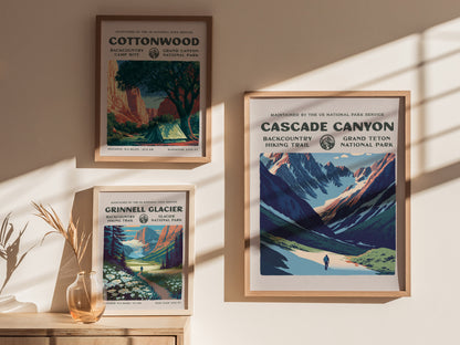 Cascade Canyon, Grand Teton National Park Poster | Hiker Gift | Backcountry Trail Wall Art — styled in a modern interior