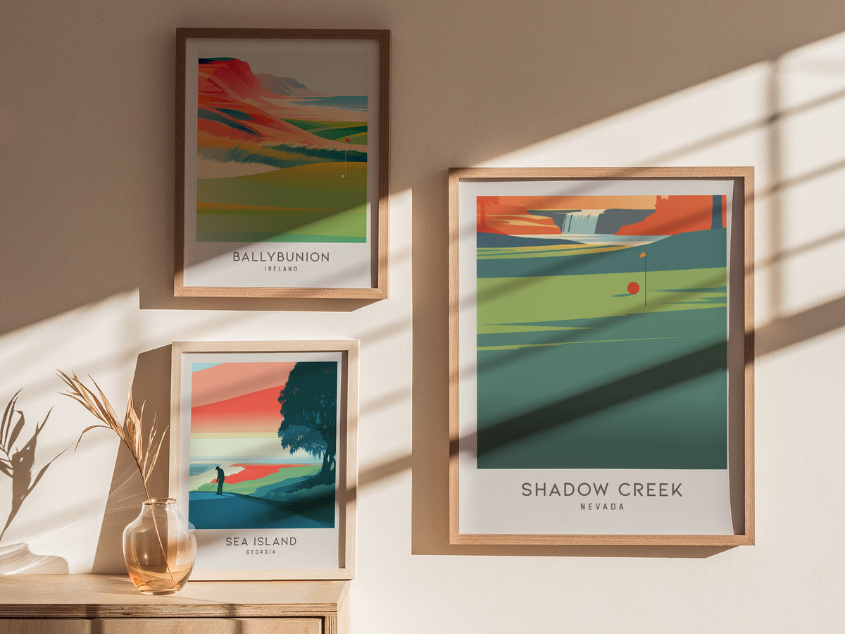Shadow Creek Matte Border Poster | Nevada Golf Wall Art Country Club Decor — styled in a modern interior