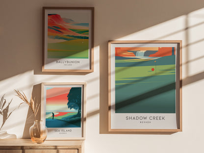 Shadow Creek Matte Border Poster | Nevada Golf Wall Art Country Club Decor — styled in a modern interior