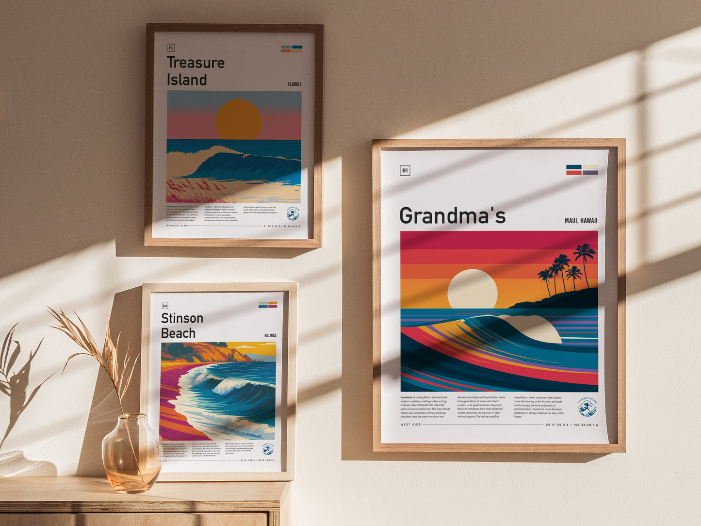 Grandma's, Maui, Hawaii Poster | Tropical Surf Wall Art — styled in a modern interior