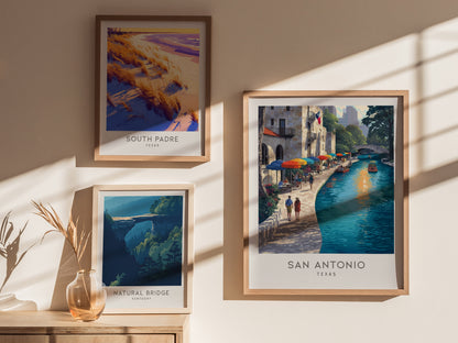 San Antonio River Walk Matte Border Poster | Texas Travel Wall Art — styled in a modern interior