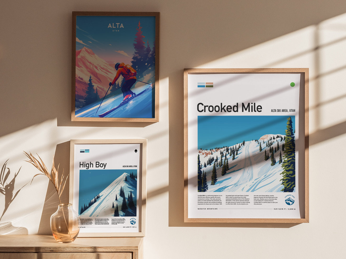 Crooked Mile Alta Ski Area Poster | Utah Skiing Resort Wall Art | Framed or Unframed