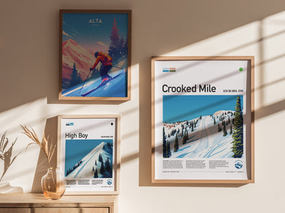 Crooked Mile Alta Ski Area Poster | Utah Skiing Resort Wall Art | Framed or Unframed