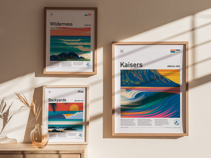 Kaisers, Hawaii Poster | Golden Surf & Diamond Head Wall Art — styled in a modern interior