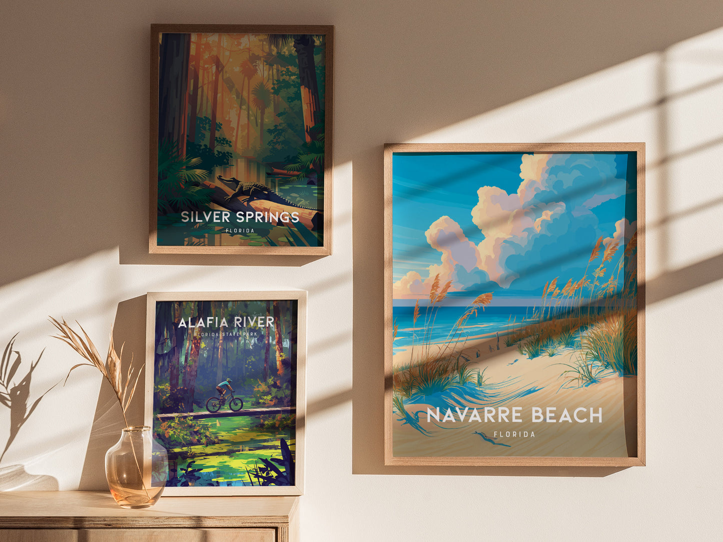 Navarre Beach, Florida Poster | Sugar-White Shores & Emerald Waters Wall Art — styled in a modern interior