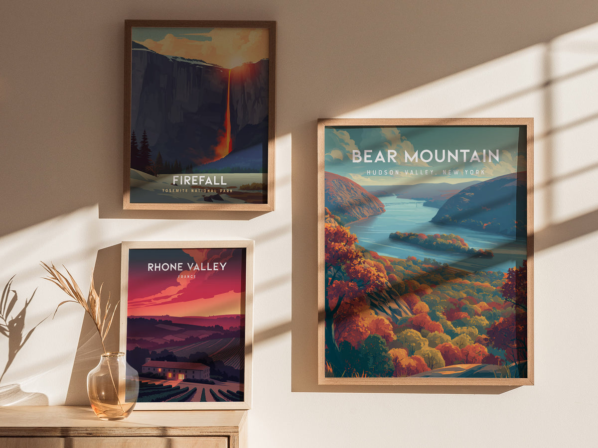 Bear Mountain, Hudson Valley, New York Poster | Scenic Hiking Trail Travel Wall Art — styled in a modern interior