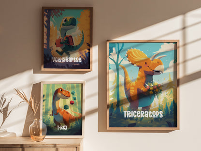 Triceratops Poster | Adventure Dinos Kids Room Art | Dinosaur Nursery