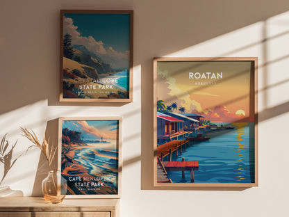 Roatan, Honduras Poster | Caribbean Island Coastal Beach Decor Wall Art — styled in a modern interior