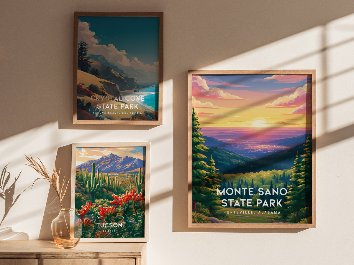 Monte Sano State Park, Huntsville, Alabama Poster | Mountain Forest Trail Destination Print Wall Art — styled in a modern int