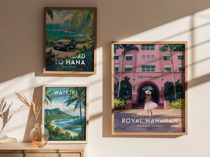 The Royal Hawaiian Hotel, Oahu Poster - Iconic Pink Palace of the Pacific, Perfect for Wedding or Anniversary Gifts, Available Framed/Unframed