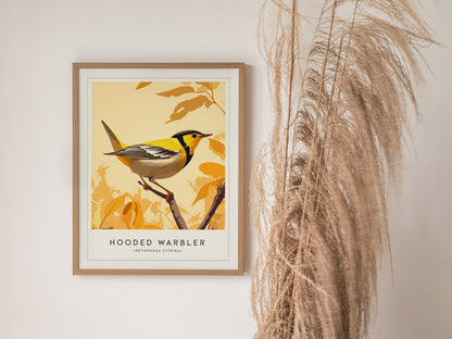 Hooded Warbler Bird Modern Framed Wall Art | Minimalist Nature Audubon Wildlife Poster | Cottagecore Farm House Style Decor Print