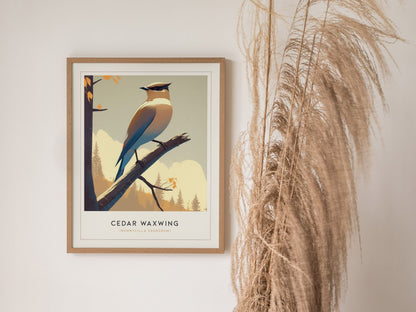 Cedar Waxwing Framed Poster | Nature Bird Lover Modern Wall Art | Audubon Wildlife Print | Woodland Cottage Decor