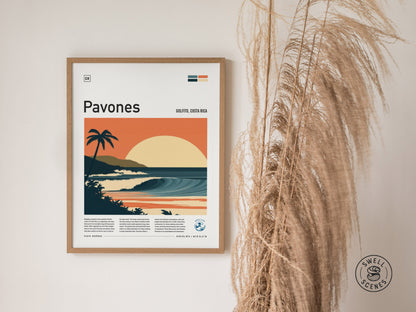 Pavones Surf Spot Framed Poster | Longest Wave In The World Wall Art | Costa Rica Surfer Travel Print | Surfing Minimalist Design