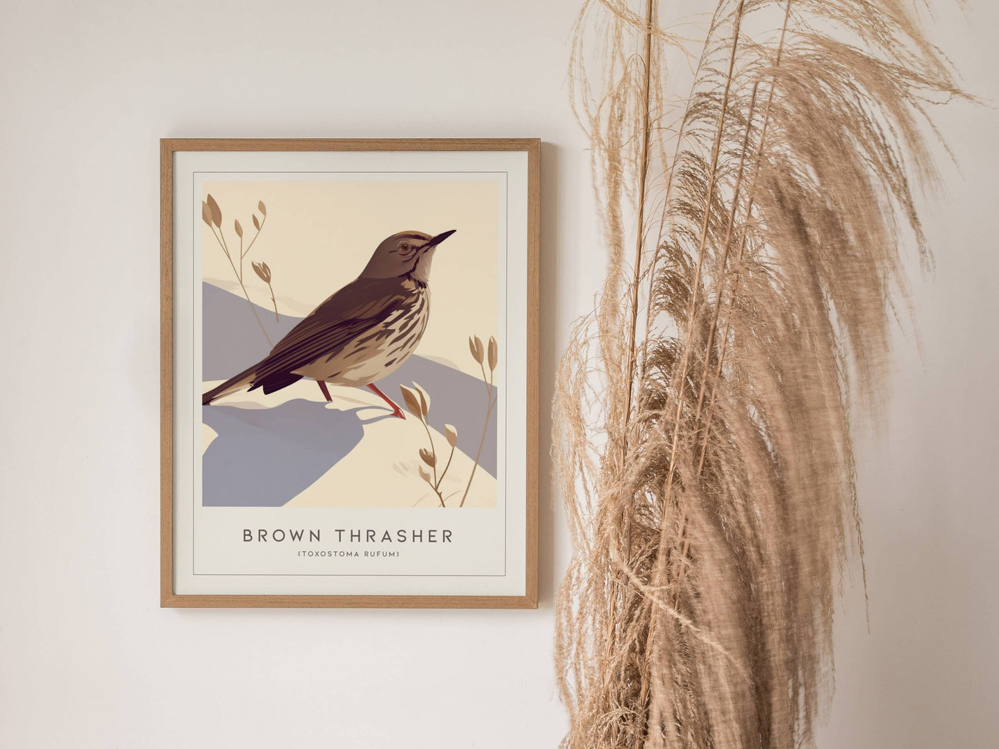 Brown Thrasher Songbird Modern Framed Poster | Minimalist Bird Illustration Wall Art | Nature Lover Farm House Cottagecore Home Decor Print