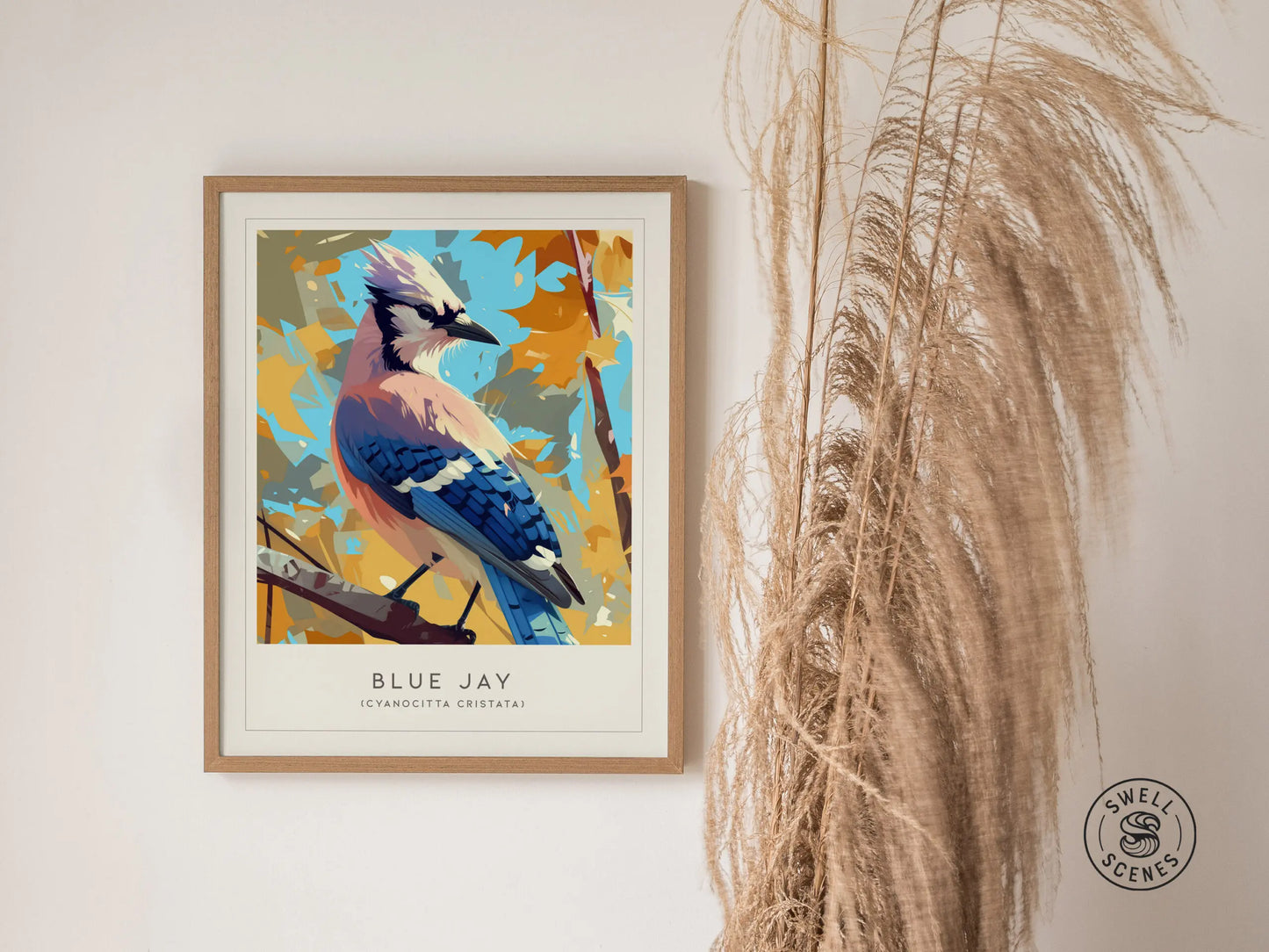 Blue Jay Songbird Modern Framed Wall Art | Cottagecore Minimalist Nature Wildlife Poster | Audubon Scientific Farm House Decor Print