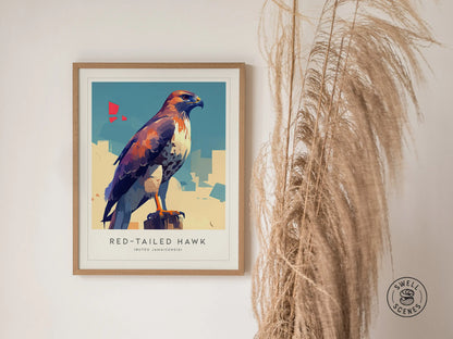 Red-tailed Hawk Modern Framed Wall Art | Cottagecore Minimalist Wildlife Poster | Red Tail Bird of Prey Audubon Print | Farm House Nature Decor