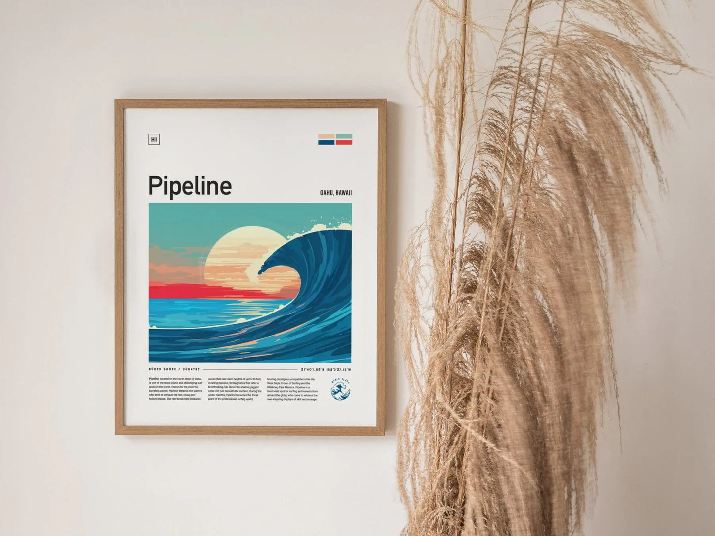 Pipeline Framed Surf Poster, Banzai Pipe Masters Wall Art, North Shore Travel Print, Hawaii Surfer Home Decor, Oahu Surfing Wave Spot Gift