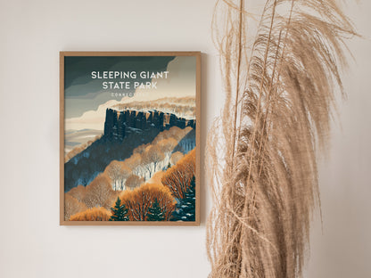 Sleeping Giant State Park, Connecticut Poster | Traprock Ridge Trail Destination Print Wall Art — styled in a modern interior