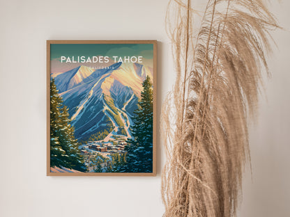 Palisades Tahoe, California Poster | Alpine Ski Lodge Mountain Wall Art — styled in a modern interior