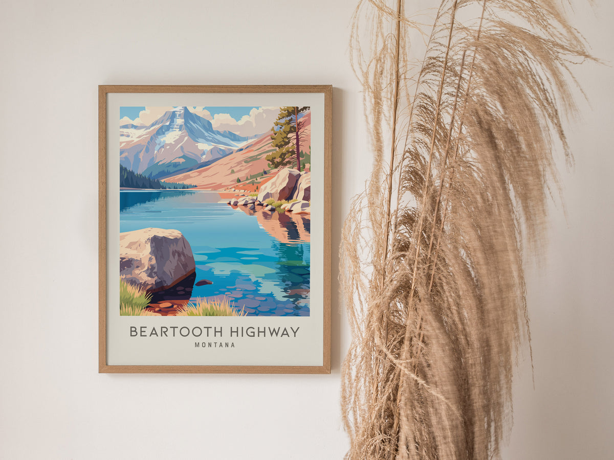 Beartooth Highway Matte Border Poster | Montana Destination Print Travel Wall Art — styled in a modern interior