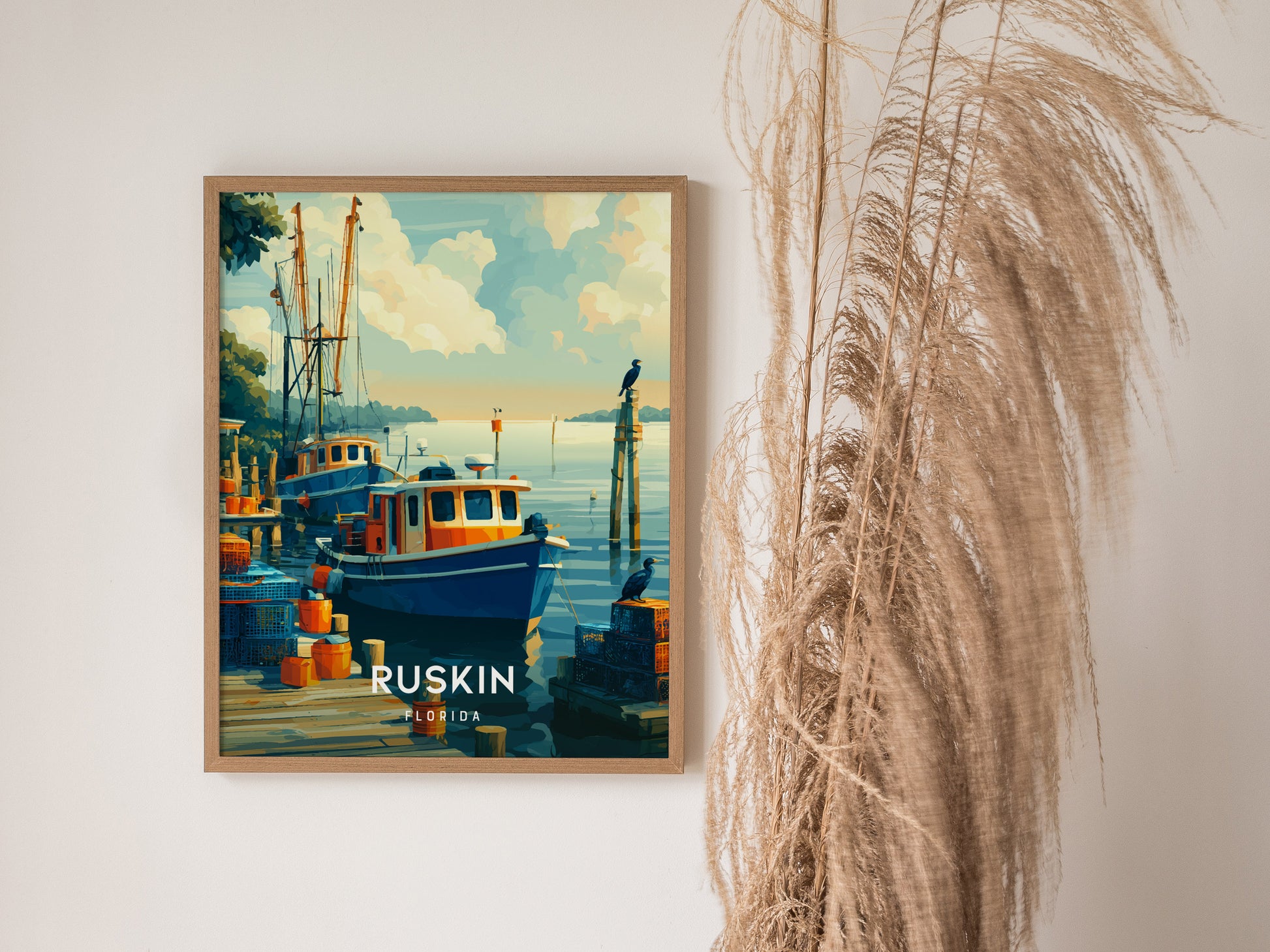 Ruskin, Florida Poster | Waterfront Sunsets & Mangrove Charm Wall Art — styled in a modern interior